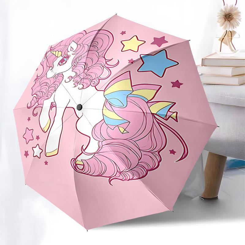 Unicorn Fantasy Automatic Folding Umbrella:Portable 3 Fold Design with 8 Bone Frame,Perfect for Fans and Outdoor Adventures!0104070a