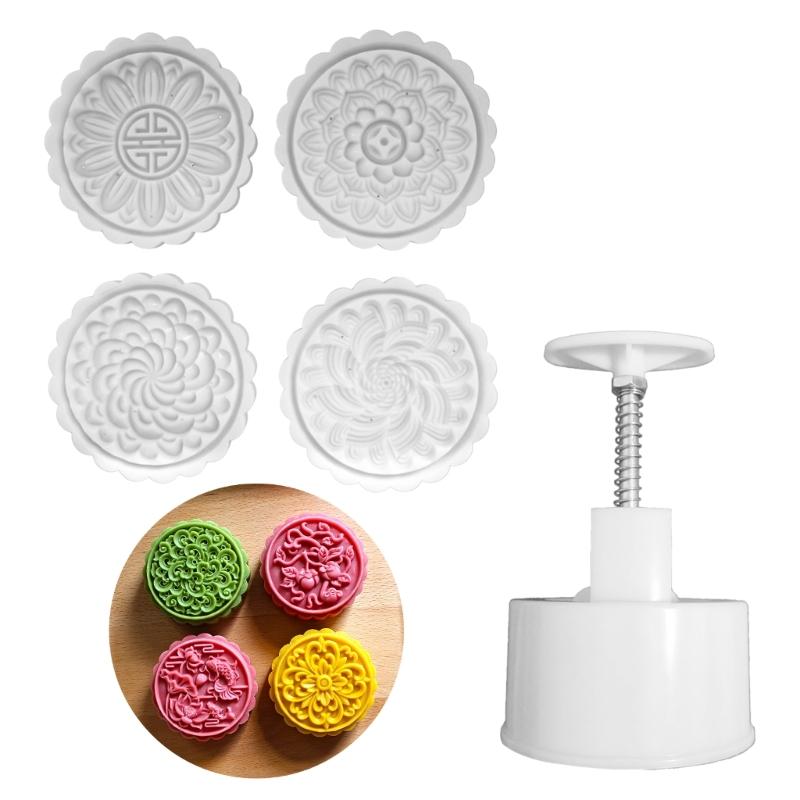 Functional Mooncakes Molds Set 4 Stamp Mooncakes Maker Delicate 3D Textured Pattern for Pastries Treat Designs