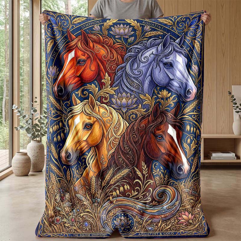 Elegant Horse In Water Theme Blanket Lightweight Warm Flannel Blanket Decorative Throw Blanket for Home Decoration