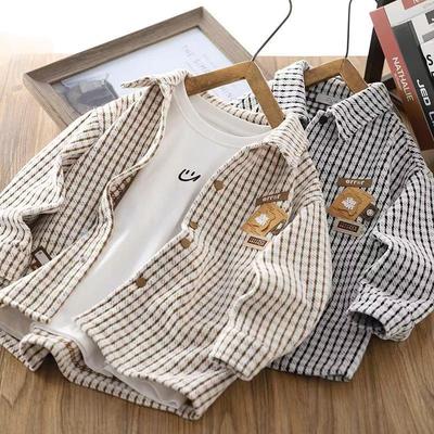 Boys' Long Sleeve Plaid Shirt - Stylish Autumn/Spring Casual Top for 2026