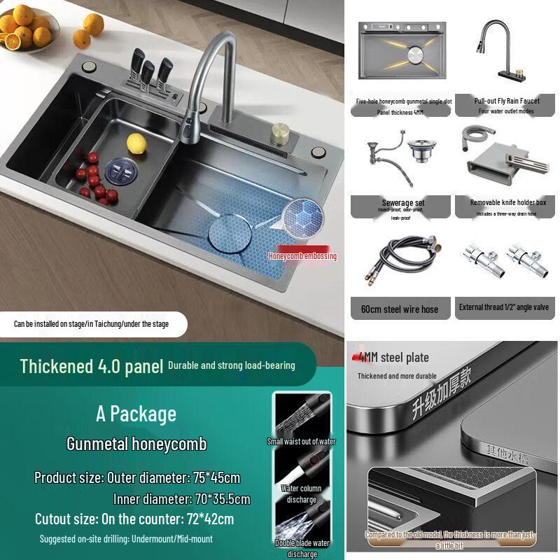 TLXT 4MM Thickened Scratch-Resistant Stainless Steel Kitchen Sink
