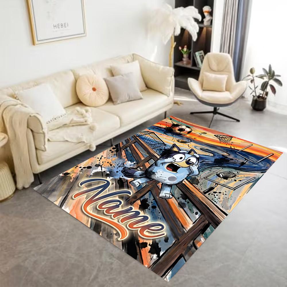 Bluey's Soccer Fun Customized Name Floor Rug Office Rug Suitable for Bedrooms Playrooms Kitchen Dormitory Anti-slip Rug Decorate Offices
