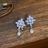 Blue Color Orchid Earrings Sweet Flower Earrings New Pendant Earrings  Women