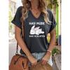 Women's V-Neck "Hasi Müde Hasi Schlafen" Graphic Tee, Cute Sleepy Rabbit Print T-Shirt, Casual Short Sleeve Loungewear Top