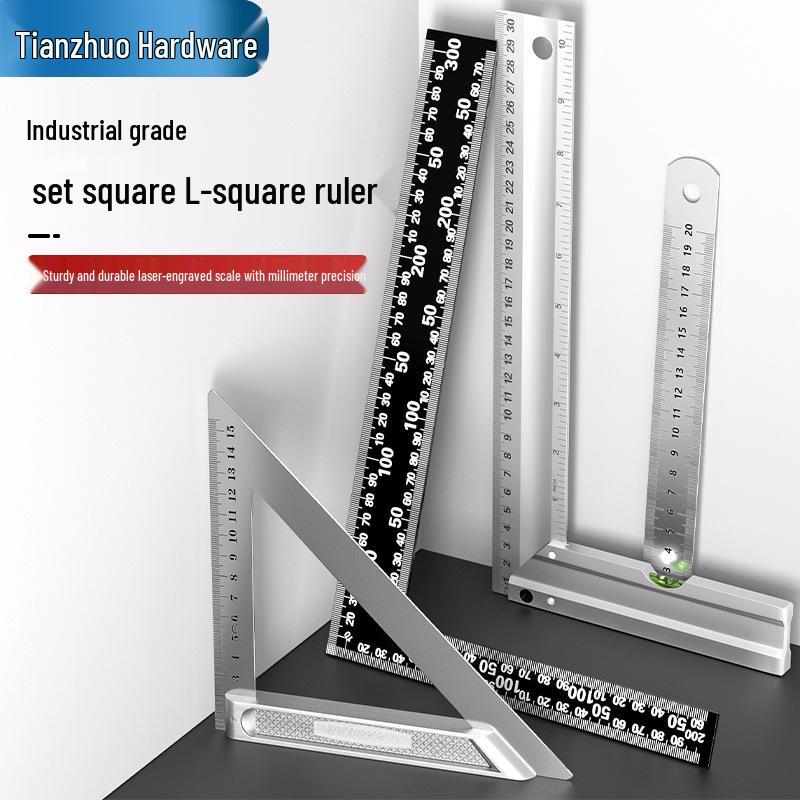 1m Stainless Steel & Aluminum Alloy Ruler, 50cm Measuring Tool, 15/20/30 Thickened Steel Plate, Straight Square Design