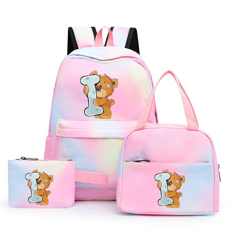 3ks/sada Malý medveď 26 anglických písmen Školský ruksak pre deti Dievčenský ruksak Back to School Taška na obed Tašky na ceruzku