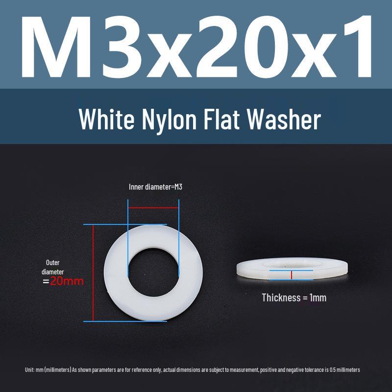 Yigu High-Temperature Wear-Resistant White Nylon Flat Washer, Sizes M2-M24