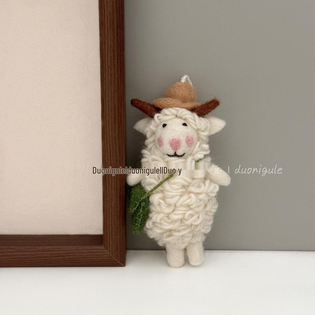 Nepal Handmade Wool Felt Farmer's Hat Sheep Doll Keychain & Bag/Car Charm