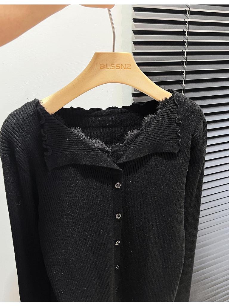 Women’s High-End Ruffle Lace V-Neck Knit Cardigan Sweater
