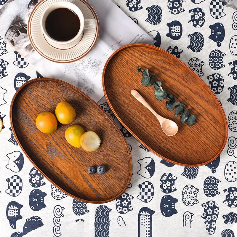 Ovale Serviertabletts, Geschirr, Dessert, Tee, Untertasse, Untersetzer, Kaffee-Untersetzer, Holzteller, Aufbewahrung, Lebensmittel-Display, Home Hotel Decor