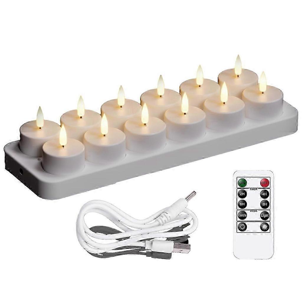 Rechargeable Tea Lights Candles, 12 Pcs Rechargeable Candles with Remote Charging Base, LED Flamele