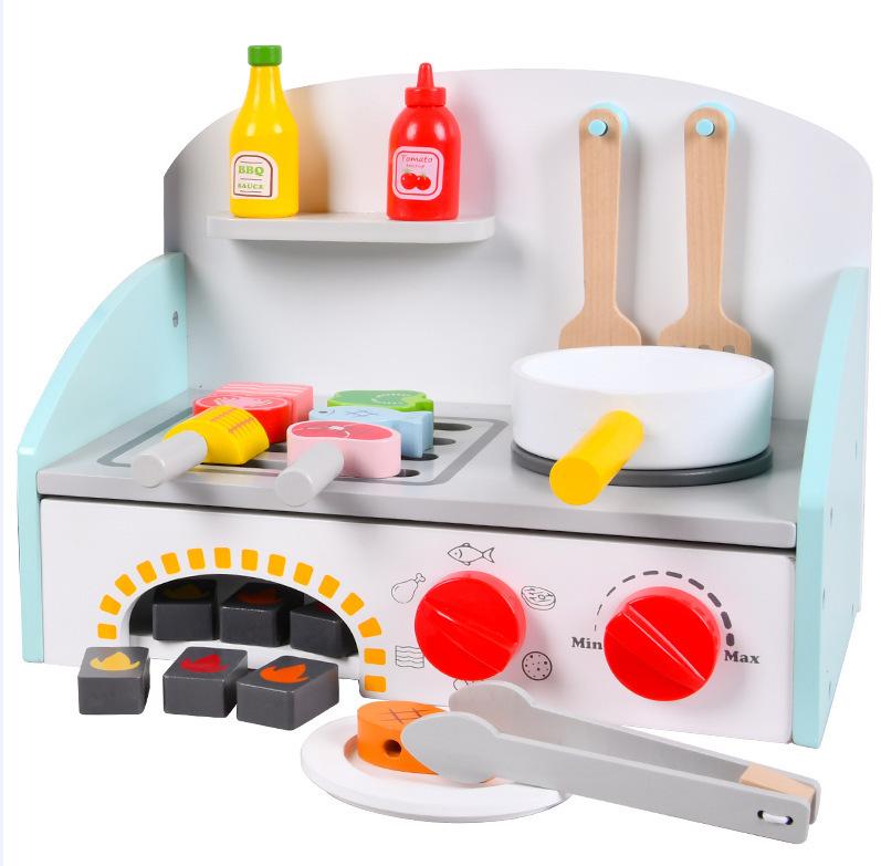 Children's wooden simulation barbecue grill food parent-child interactive kitchen game simulation play house puzzle toy