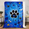 Paw Print and Bone Pattern on Blue Warm blanket, Flannel blanket for bedroom, living room, sofa, and nap.
