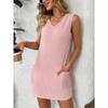 Sommer V-Ausschnitt Ärmellos Damen Weste Kleid Elegant Locker Taschen Einfarbig Tasche Mode Einfach Kurze Kleider Lässig Büro Einfache Kleidung