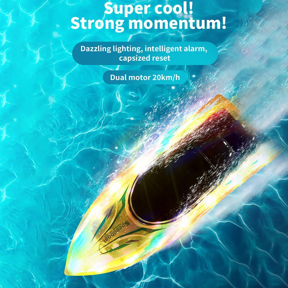 Remote Control Boat for Adults & Kids 2.4GHz High Speed Remote Control Speedboat for Pool and Lake, Electric Boat Toy with LED Light