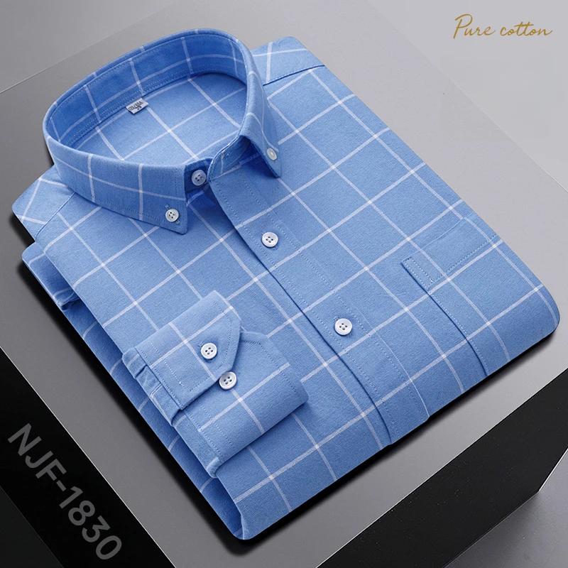 Nouveau dans Chemise Surdimensionnée Manches Longues 100% Coton Chemises pour Hommes Coupe Ajustée Formel Uni Chemise à Carreaux Décontracté Hauts Designer Vêtements Noirs