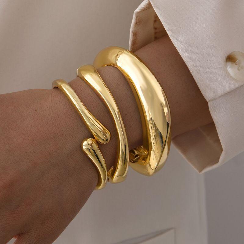 Vintage Hip Hop Metal Cuff Bangles Punk Gold Silver Color Geometric Spring Bangles For Women Bracelet Men Daily Jewelry Gifts