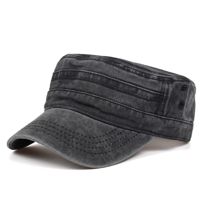 Vintage Washed Cotton Military Cap For Men Retro Distressed Cadet Hat Adjustable Flat Top Army Cap For Outdoor Hiking Travel