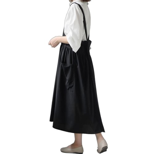 Berry Berry Just-Put-On Apron, Solid Color, Water-Repellent Cotton, Nordic Style, Long Length, Stylish, Loose Fit, 100% Cotton, Women's, Adult Size, B