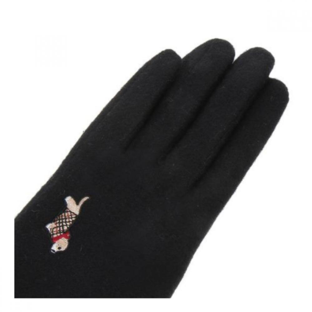 Daks Luvas Dachshund de Lã Preta Bordadas Touchscreen   Dcgv2f203