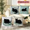 Lotus Leaf Black Cat Print Throw Pillow Covers Pattern Cushion Cover Suitable For Sofa Bedroom Car Pillow Cover