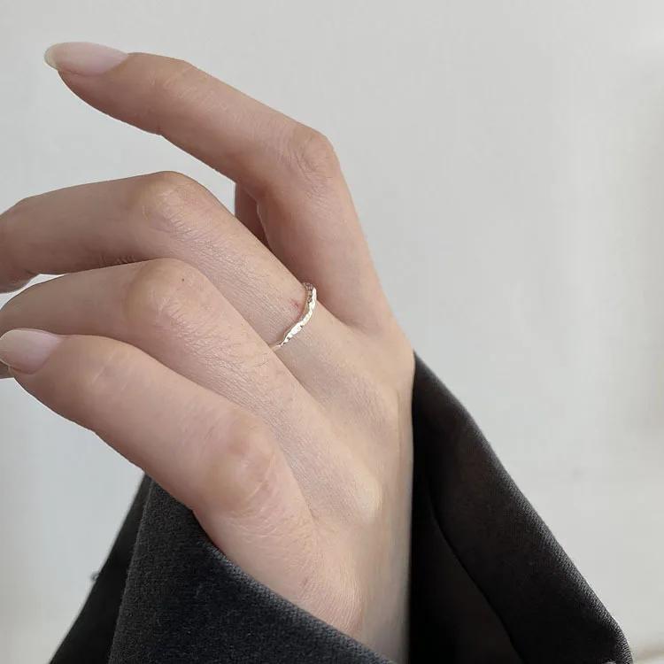Real Sterling Silver Minimalist Geometric Round Rings for Women Trendy Fine Opening Irregular Accessories