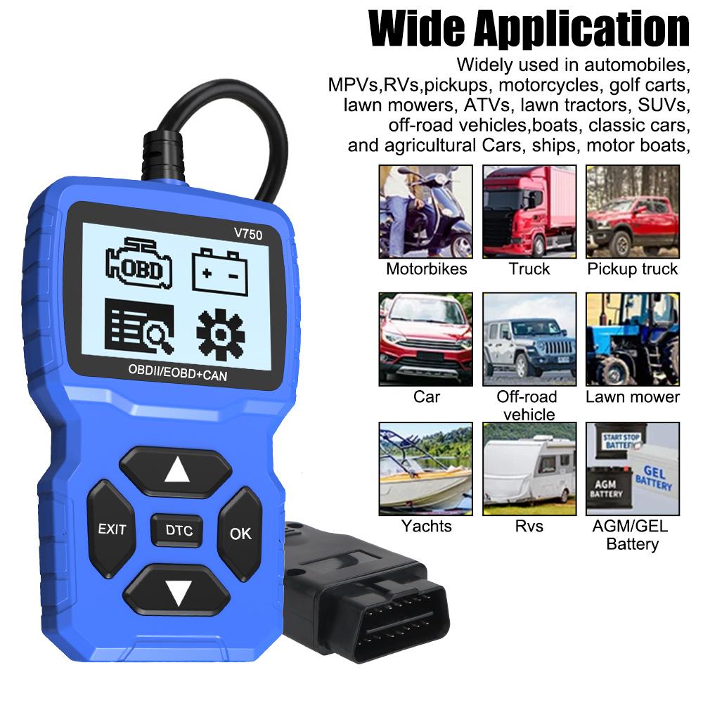 Code Reader Check Engine System Battery Tester Car Diagnostic Tool V750 OBD2 Scanner Read Vehicle Information Multi-language