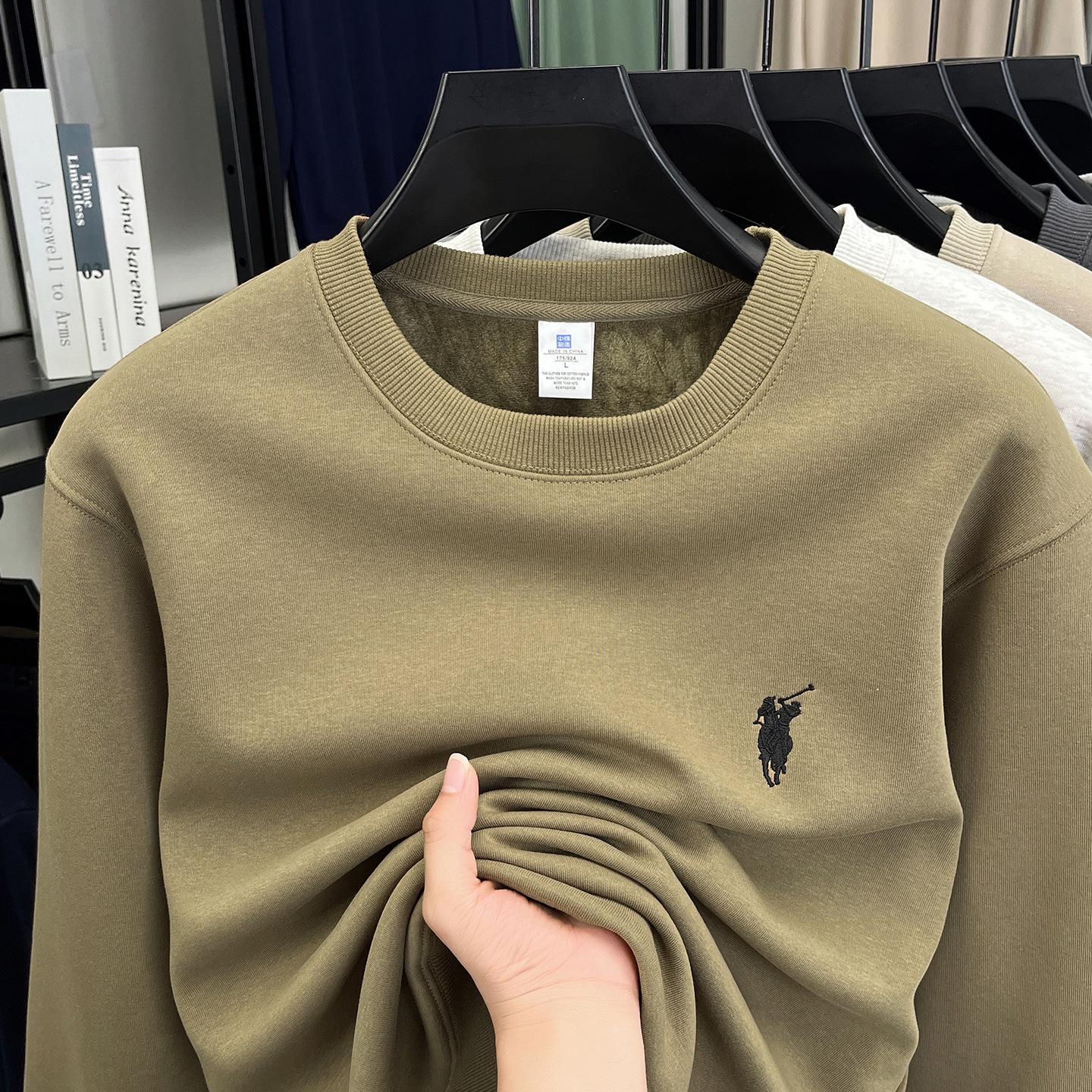 

Men s 550g Embroidered Hoodie - Autumn/Winter 2025 Style, Round Neck, Casual Base Layer, Long Sleeve, Cotton T-Shirt XXXXL - 165-180 lbs