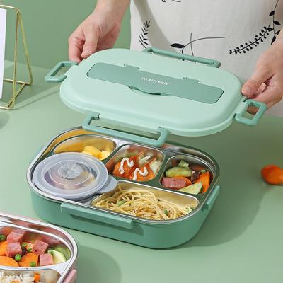4/5 Compartment Microwave 304 Stainless Steel Bento Lunch Box Set With Cutlery Large Capacity Sealed Lunch Container For Student
