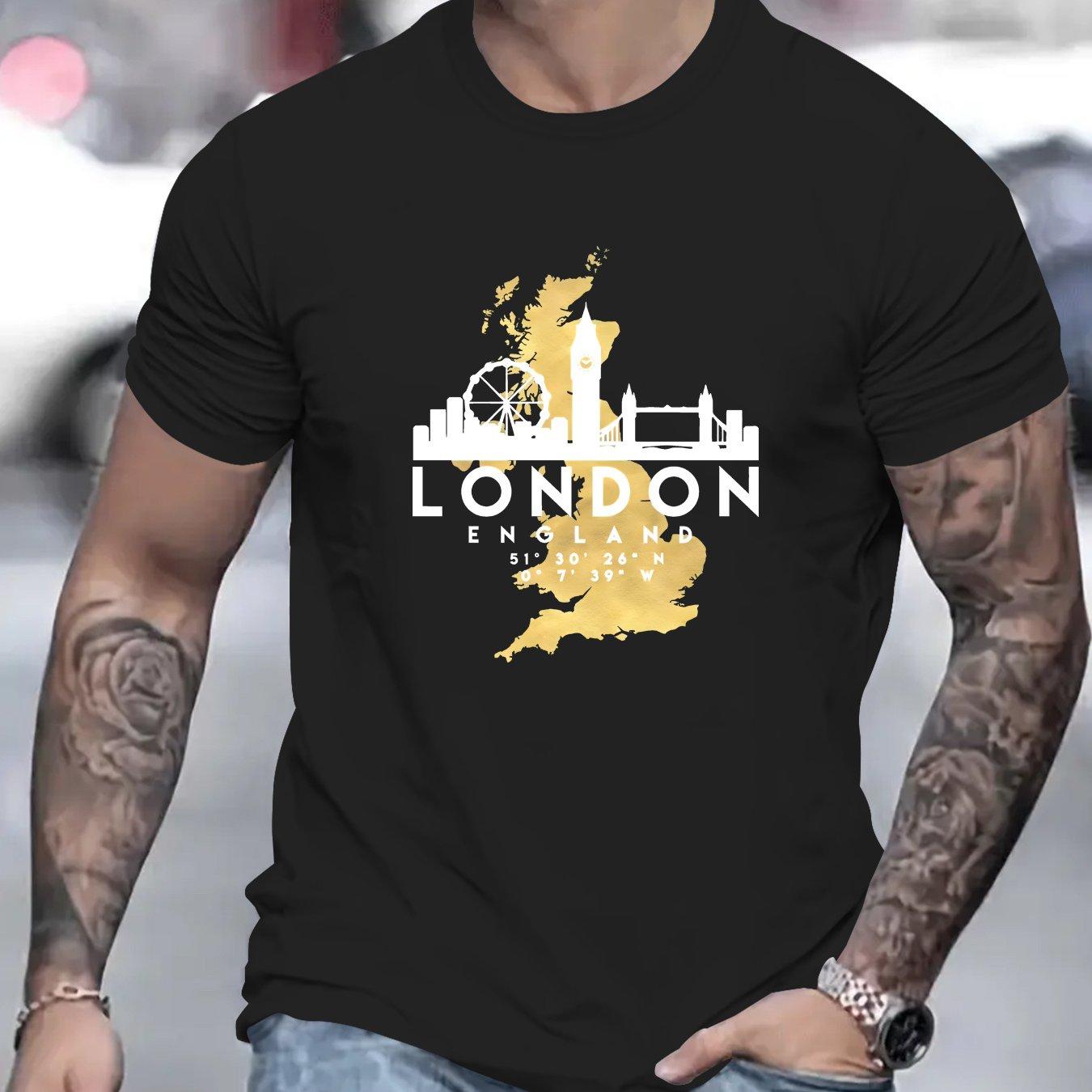 

Футболка мужская повседневная с принтом «Лондон» с креативным городским принтом, новинка, короткий рукав, летний топ, удобная стильная футболка с круглым вырезом для повседневной носки XXXXL
