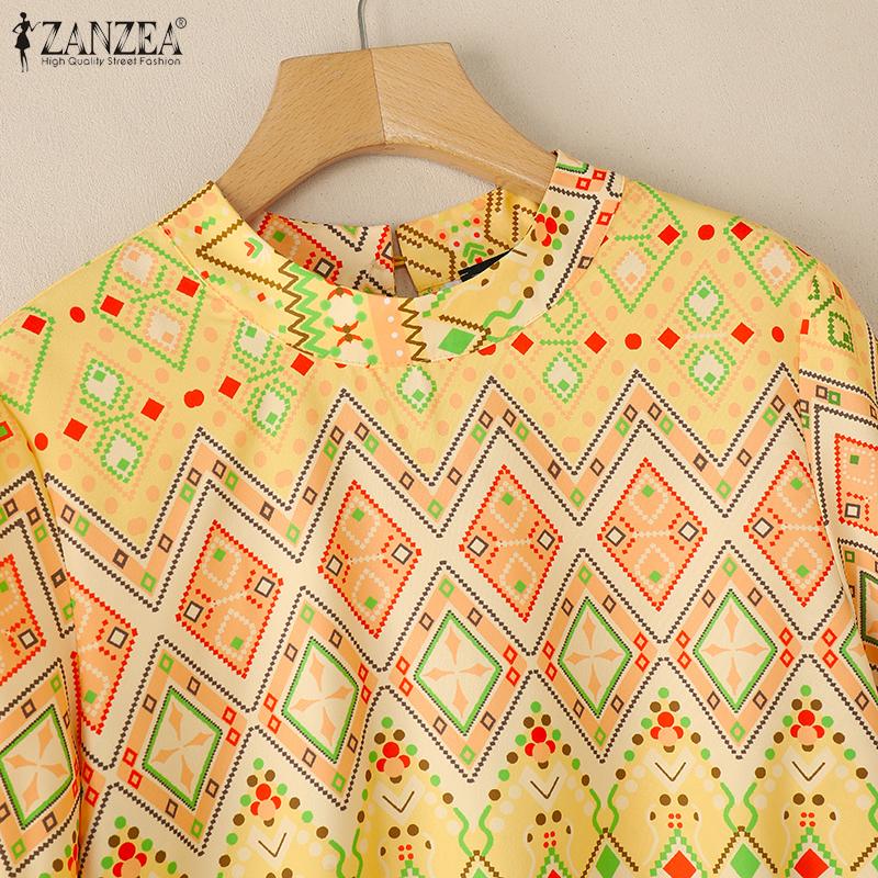 ZANZEA Women Casual O-neck 3/4 Sleeve Loose Vintage Print Blouse