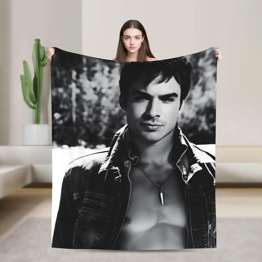 Damon Salvatore Flannel Blanket Soft Durable Bedding Throws for Couch Bed Airplane Travel Novelty Bedspread Sofa Bed Cover