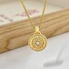 Handcrafted Filigree Hollow Pendant Necklace With Eight Treasure Compass Motif Vintage Gold-Tone Alloy Jewelry Women