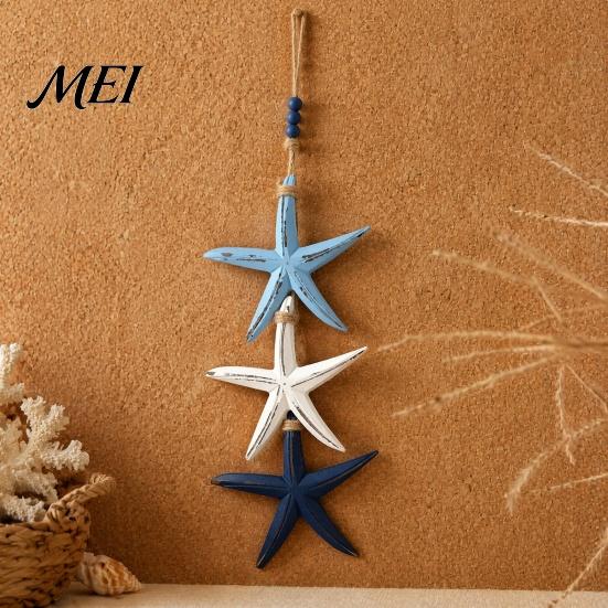 Handmade Hanging Wall Art 1/2Pcs Bohemian Wooden Starfish Decoration, Fish Ornament, Entryway Decorations Coastal Nautical Pendant for Home