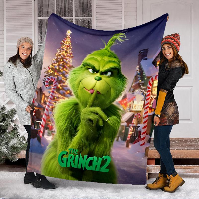 Grinch-Thema Bedruckte Decke Perfekt für Sofa Bett Reisen Außenbereich Maschinenwaschbar Gemütlich Langlebig