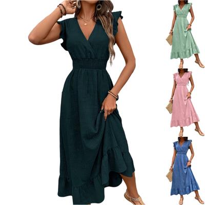 Women's Loose-fitting Casual V-neck Beach Fitted Dress