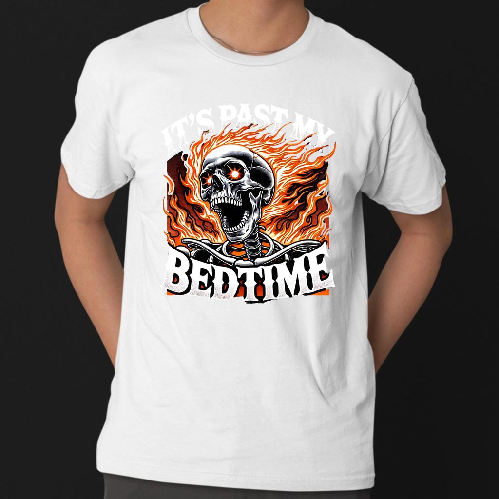 It's Past My Bedtime Funny Skeleton Meme Flames Ironic Tired T-Shirt Meme Offensive Shirts Emba