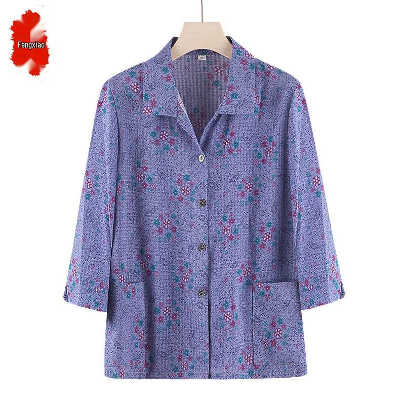FENGXIAO Women s Retro Jacquard Loose-Fit Blouse 5XL