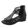 Roman Slope Heel Thick Bottom Round Toe Open Toe Solid Color Back Zipper Women's Large Size Roman Sandals