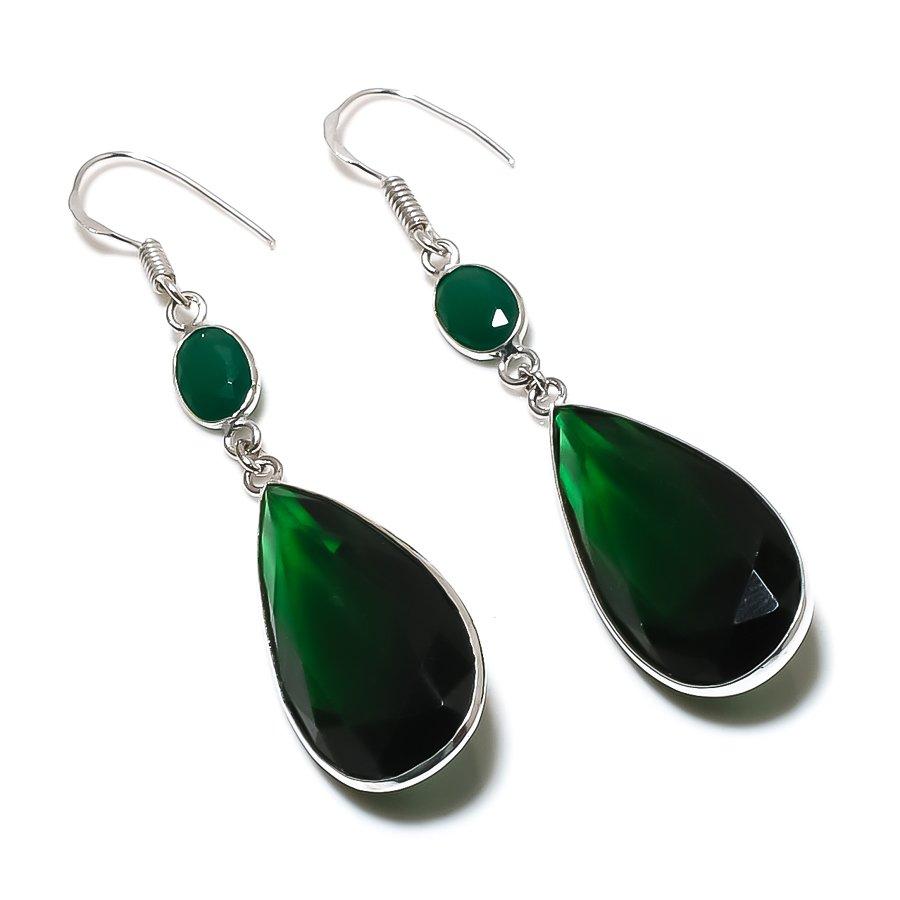 

Серьги из натурального зеленого оникса из стерлингового серебра 925 пробы 2,56 дюйма C9V20