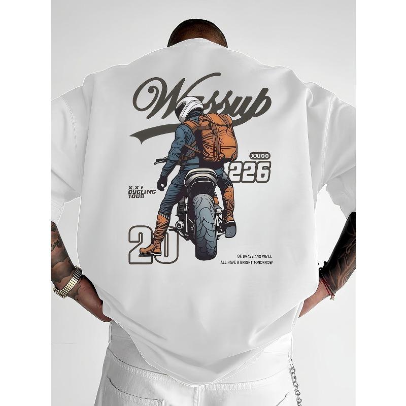 

European sizes [Men s Graphic Tee] Lightweight Polyester Men s Graphic Print Short Sleeve T-Shirt | Loose Fit Casual Round Neck Tee 4XL білий