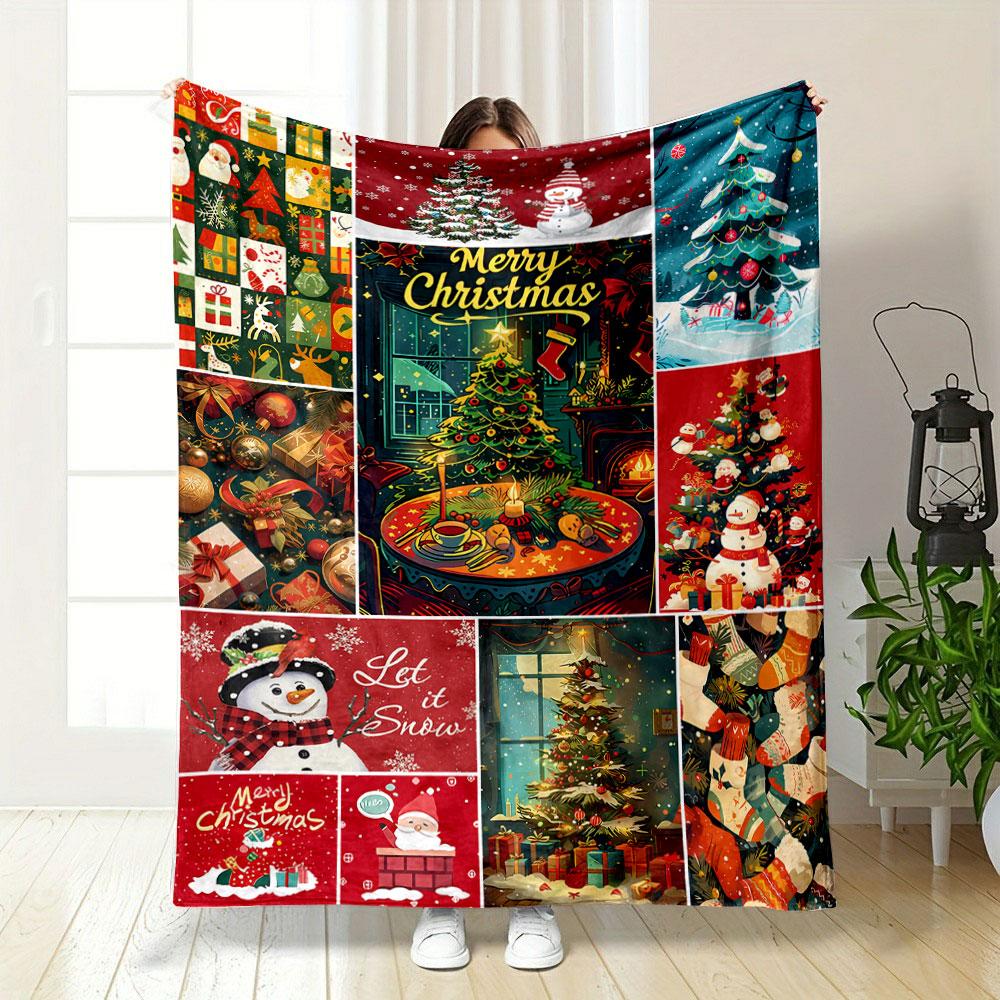 Christmas Tree Snowman Gift Blanket Bedroom Blanket for Livingroom Couch Lunch Break Soft Throw for Friend's Festival Gift