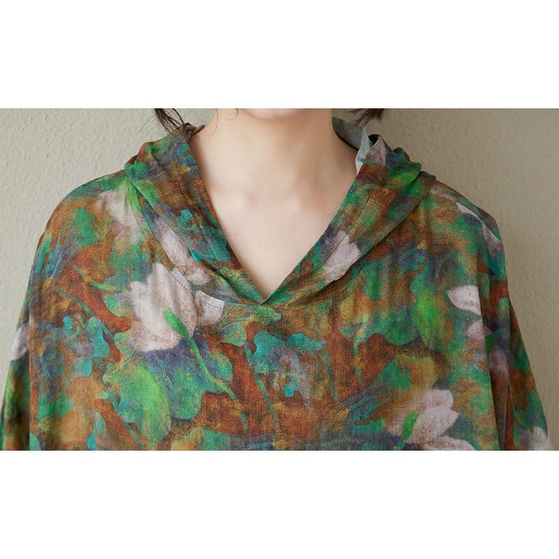 DIMANAF 2025 Mărimi Mari Rochie de Bază de Vară pentru Femei Imprimeu Floral Vintage Casual Larg cu Glugă Rochie Lungă Maxi