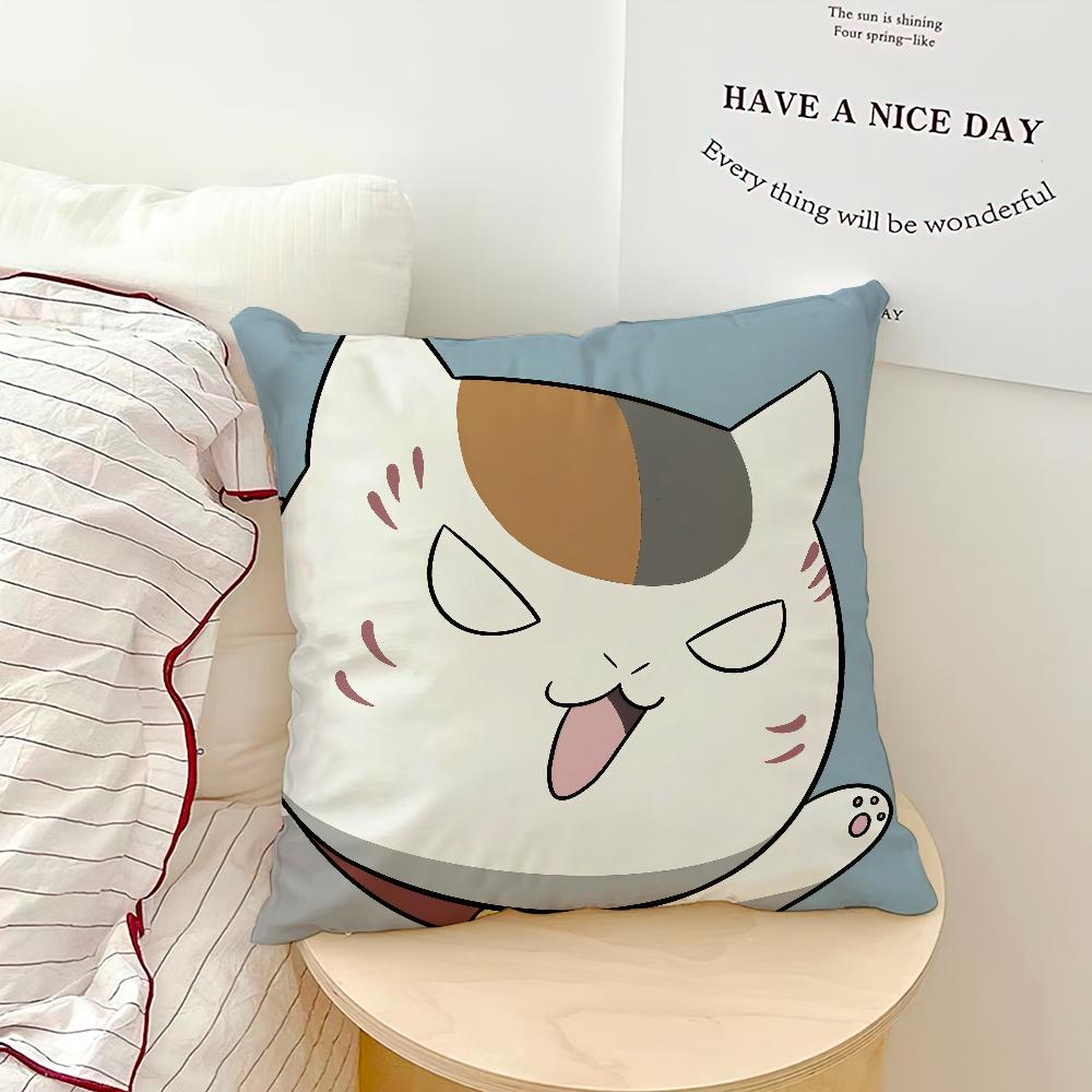 Kawaii Cute Cat Anime Sensei Cushion Cover N-Nyanko Soft Pillow Case for Sofa Living Room Home Office Decor Protective Covers