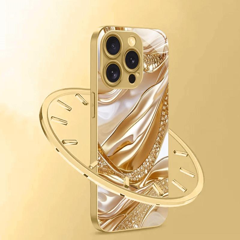 Funda para iPhone 17 16 15 14 13 12 11 Pro Max Plus 17 Air 16E con diseño de diamantes dorados y acabado metálico dorado.