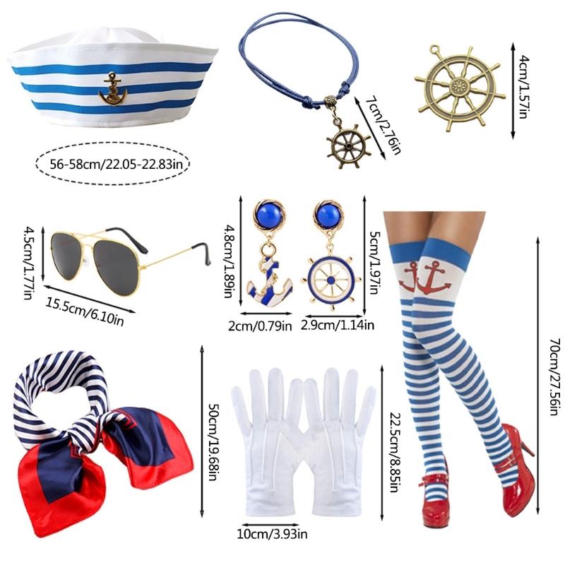 Sailor Girl Costume Set Including Hat Scarf Stocking Glasses Necklace Gloves For Women Halloween Cosplay Role Play Event