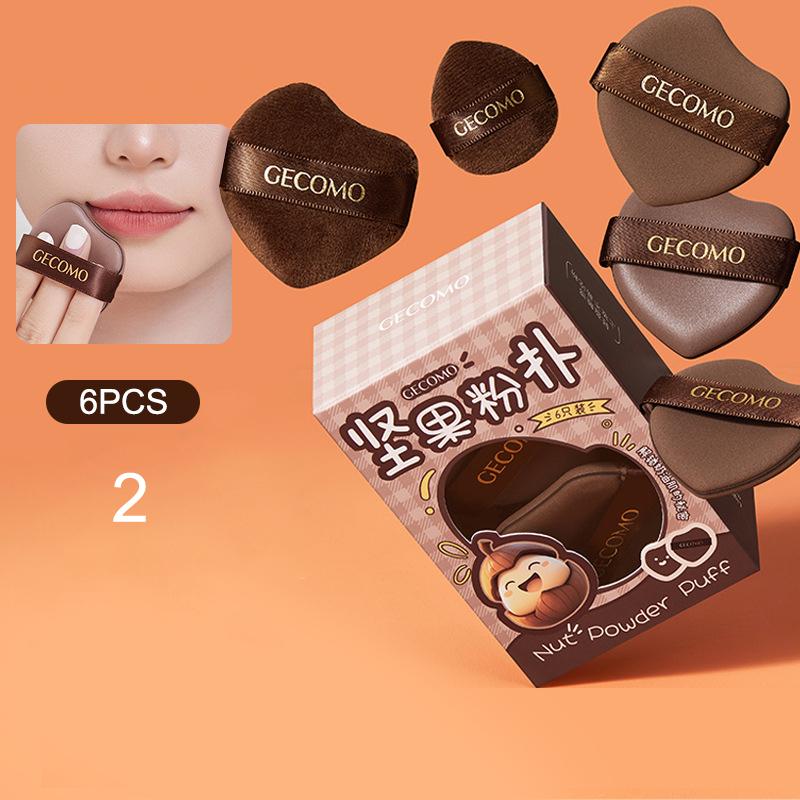 Surface Flocking Makeup Puff Soft Skin-friendly Air Cushion GECOMO 6 PCS Nut Powder Puff Set Sponge Dry And Wet Dual-Use Leather