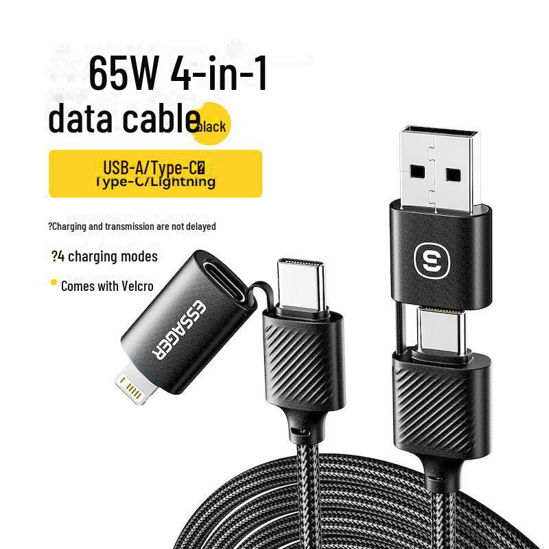 ESSAGER 65W PD Fast Charging 4-in-1 Data Cable for Computer and Mobile
