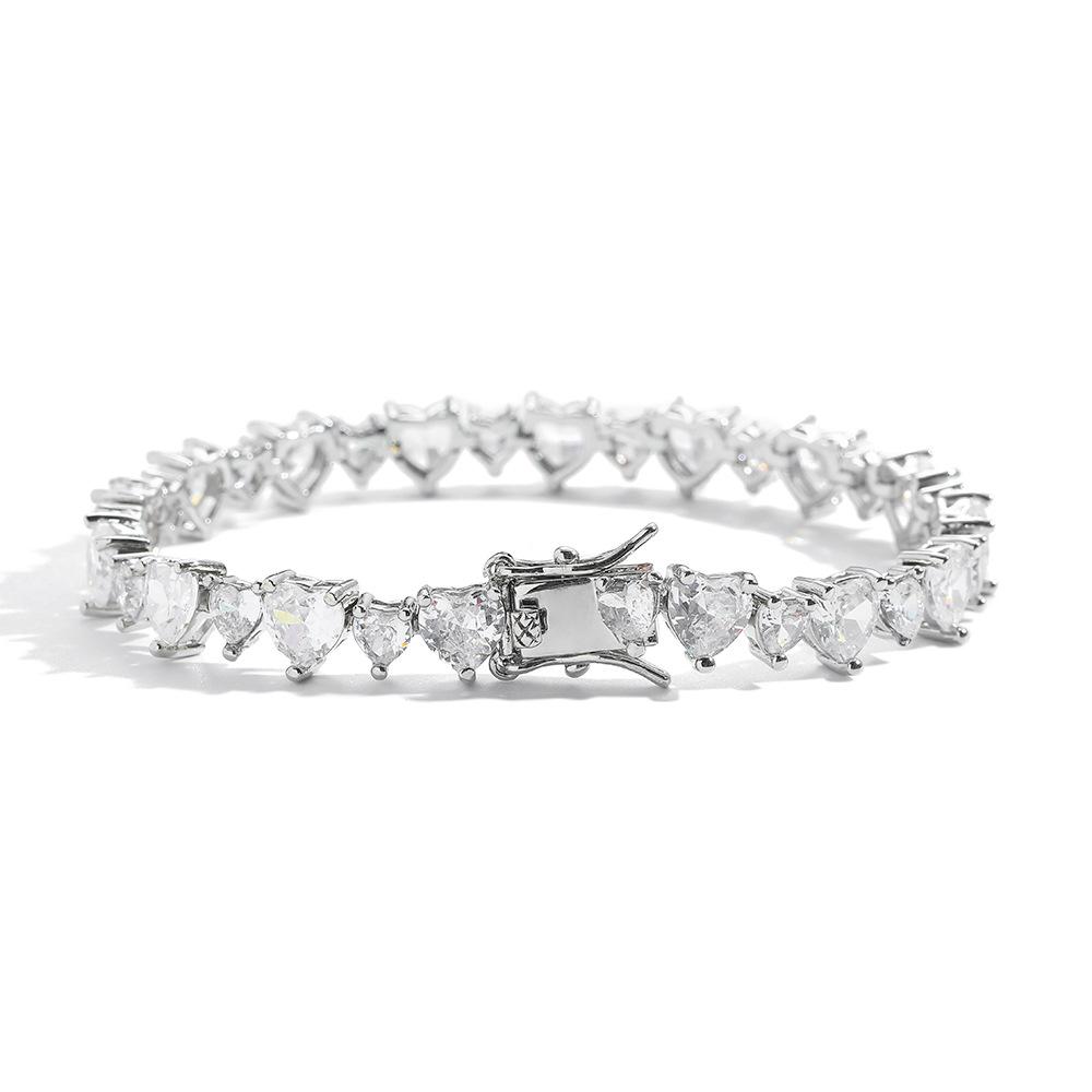 Hip Hop Couple Jewelry Claw Setting Big and Small Size Heart Zircon Tennis Bracelet for Women Valentine's Day Gift