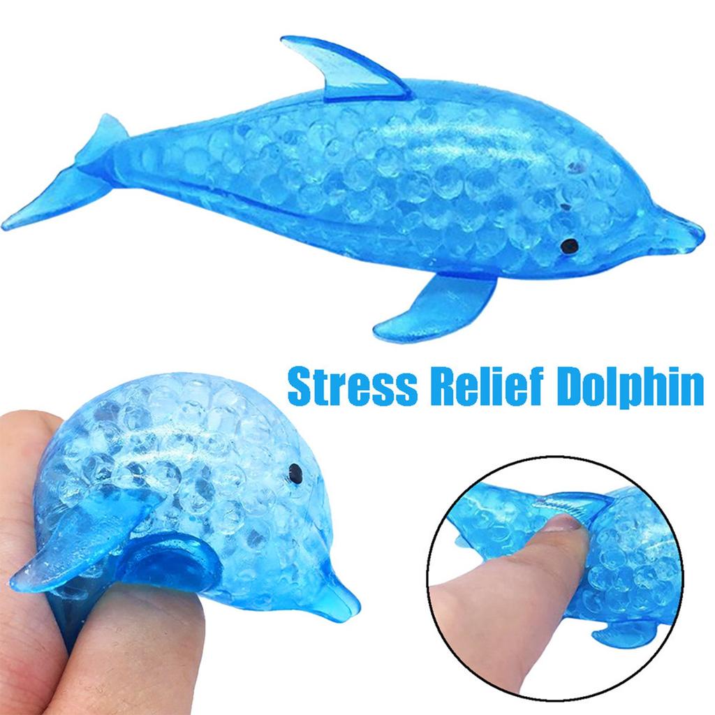 NOS Spongy Dolphin Bead Stress Ball Toy Squeezable Stress Relief Toy